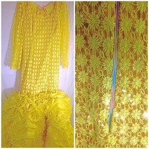 Yellow Lace Sequin custom made formal dress